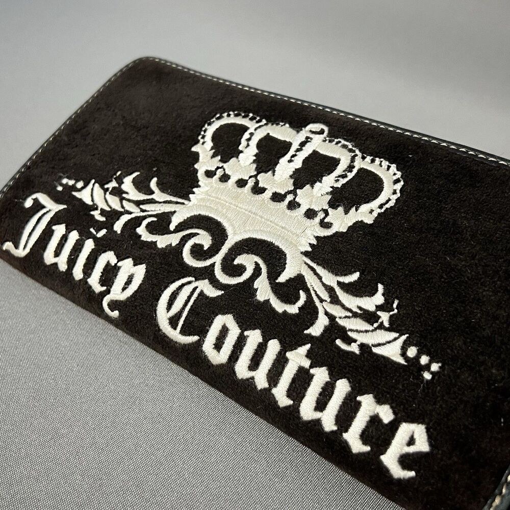 Vintage Juicy Couture Large Crown Velour Black Zip Around Wallet